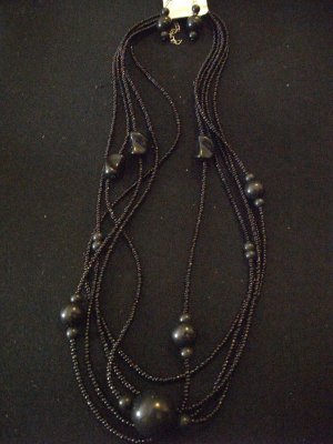 Black Multi Stringed Necklace and Earring Set