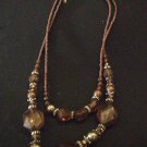 Brown Multi Stringed Bead Necklace and Earring Set