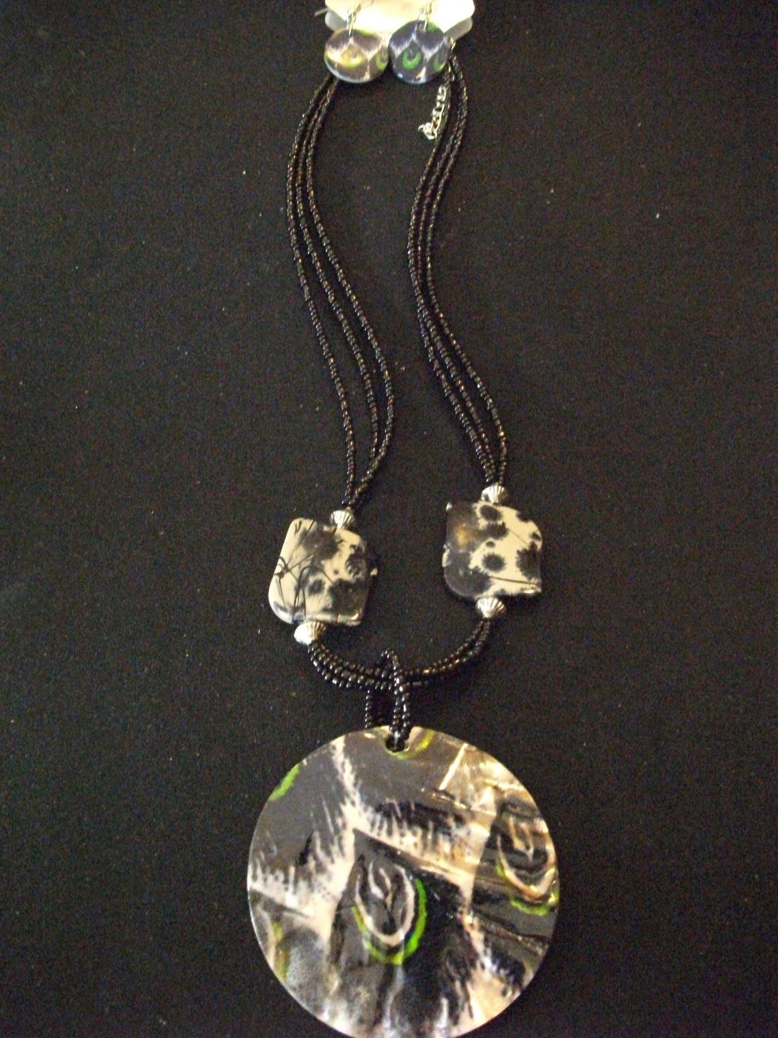 Blue Multi Stringed Pendant Necklace and Earring Set
