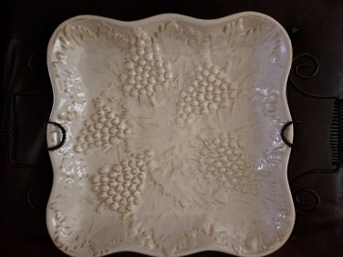 Ceramic Serving Tray w/ Stand Square White Decorative Holiday Party Entertaining