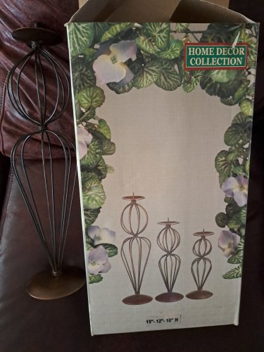 Home Decor Collection Antique Pillar Holders Set Of 3 NIB