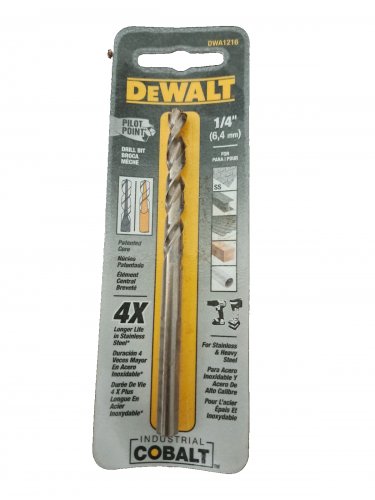 DEWALT Drill Bit, Pilot Point, Industrial Cobalt Alloy Steel, 1/4-Inch (DWA1216)