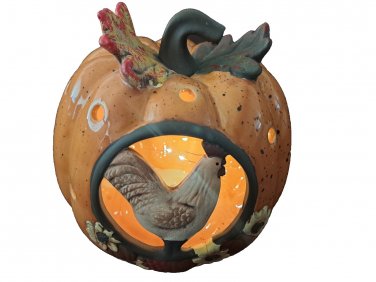 Lighted Pumpkin W/ Turkey Inlay 8"x8" New
