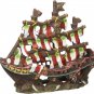 Penn-Plax Striped Sail Shipwreck Aquarium Decoration Ornament Colorful Red and White Design
