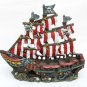 Penn-Plax Striped Sail Shipwreck Aquarium Decoration Ornament Colorful Red and White Design
