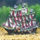 Penn-Plax Striped Sail Shipwreck Aquarium Decoration Ornament Colorful Red and White Design