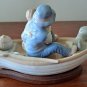 Meico Paul Sebastian Grandpa Boy Dog in Fishing Boat Porcelain Figurines no Pole