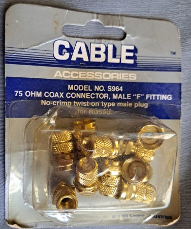 LANCE INDUSTRIES #S964 75OHM Coax Connector, Male "F" Fitting for RG59U
