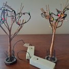 Bare Trees With Battery Operated Christmas Lights On Top W/Fencing Around Base (LIKE NEW)