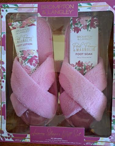 Brompton & Langley 4 Piece Luxury Slipper Set (Slippers, Lotion, Soak) New