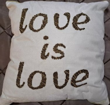 'Love is Love' Beaded Square Throw Pillow Cream: Edie@Home, Velvet Oyster
