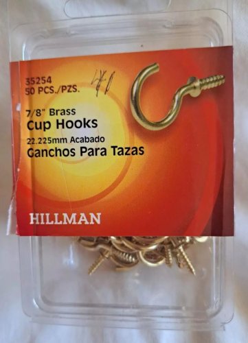 35254 Cup Hooks, 7/8-Inch, Brass, 41-Pack