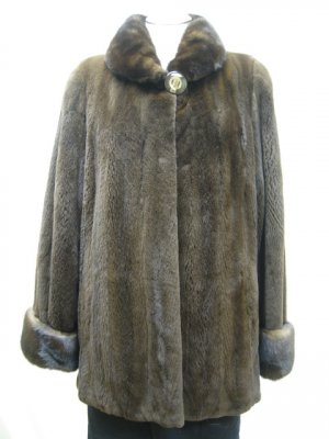 LADIES DYED BROWN SHEARED US MINK JACKET - 56917 (SIZE 10)