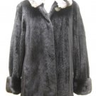 LADIES BLACK SHEARED US MINK STROLLER WITH CHINCHILLA COLLAR - 56919 (SIZE 6)