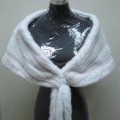 LADIES WHITE MINK SCARF/WRAP WITH FRINGE AT FRONT CLOSING -65608 (SIZE M)