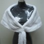 LADIES WHITE MINK SCARF/WRAP WITH FRINGE AT FRONT CLOSING -65608 (SIZE M)