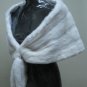 LADIES WHITE MINK SCARF/WRAP WITH FRINGE AT FRONT CLOSING -65608 (SIZE M)