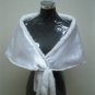 LADIES WHITE MINK SCARF/WRAP WITH FRINGE AT FRONT CLOSING -65608 (SIZE M)