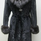 LADIES SHEARED BLACK MINK LONG COAT TRIM WITH SABLE COLLAR-55664/5(SZ 40 & 42)