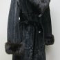 LADIES SHEARED BLACK MINK LONG COAT TRIM WITH SABLE COLLAR-55664/5(SZ 40 & 42)