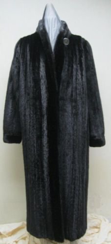 LADIES DARK RANCH MINK  COAT TRIM WITH HAIR UP MINK TUXEDO FRONT-64076(o) SZ 14
