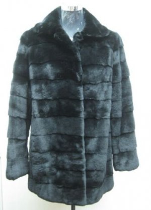 LADIES DYED BLACK PLUCKED US MINK JACKET - 35739 (SIZE F = M)
