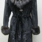 LADIES SHEARED BLK MINK LONG COAT TRIM WITH SABLE COLLAR-55664(SIZE40)