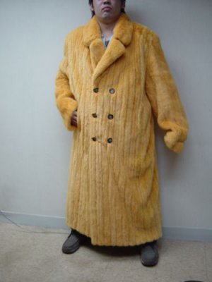 MENS DYED GOLD MINK DOUBLE BREASTED LONG COAT-50261 (SIZE 4XL)