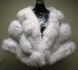 LADIES WHITE FOX TRIM WITH RHINESTONE EMBROIDERY CAPE  - 66978(SIZE 2XL)