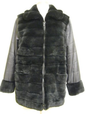 LADIES BLACK SHEARED MINK JKT W/WOVEN SLEEVE-36735(o) SIZE M