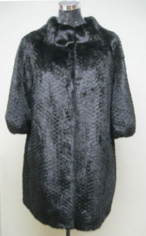 LADIES BLACK MINK LINED KNITTED HONEYCOMB 3/4 SLEEVE STROLLER - FT50127(SIZE M)