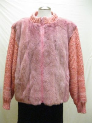 LADIES DYED PINK US MINK VEST+KNITTED SLEEVE JACKET  - 61268 (SZ 12)