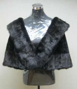 LADIES BLACK SEMI-SHEARED USA MINK CAPE TRIM WITH LONG HAIR MINK  - 67102( SZ F)