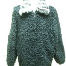 MENS DYED BLACK KARAKUL BOMBER JACKET TRIM W/CHINCHILLAR COLLAR -66543 (SZ 2XL)