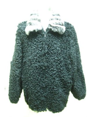 MENS DYED BLACK KARAKUL BOMBER JACKET TRIM W/CHINCHILLAR COLLAR -66543 (SZ 2XL)