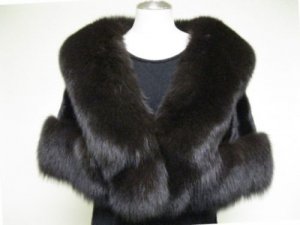 LADIES CLASSIC BROWN MINK CAPE TRIM WITH MATCHING COL FOX FUR-59063(o)  SIZE F