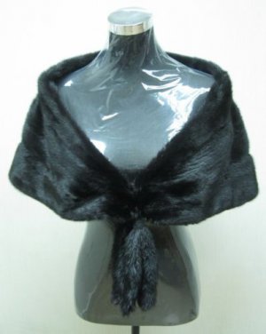 LADIES BLACK MINK SCARF/WRAP W/TAILS -65607(o) SIZE M = SIZE F