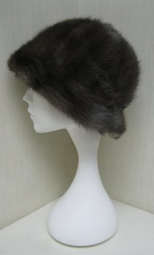 LADIES CUTE DARK GREY FANCY  MINK HAT - 112