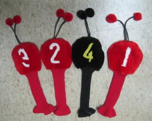 LUXURY DYED RED & BLACK SHEARED MINK GOLF HEAD COVER SET -17559(4 pcs)