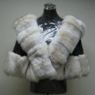LADIES BLACK LONG LONG  HAIR MUSKRAT CAPE TRIM WITH NATURAL FOX  - 67104( SZ F)