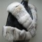 LADIES BLACK LONG LONG  HAIR MUSKRAT CAPE TRIM WITH NATURAL FOX  - 67104( SZ F)