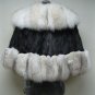 LADIES BLACK LONG LONG  HAIR MUSKRAT CAPE TRIM WITH NATURAL FOX  - 67104( SZ F)