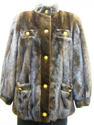 LADIES MAHOGANY US MINK JACKET TRIM WITH SHEARED MINK - 39024(o) SIZE M