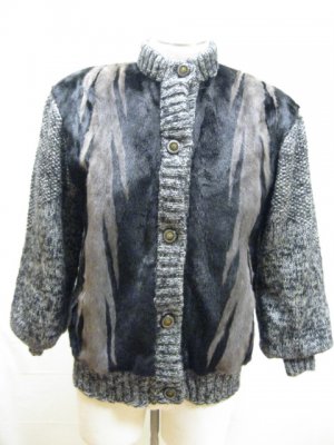 LADIES BLACK/BLUE IRIS MINK JKT W/KNIT SLEEVE 45161(o) SIZE 12