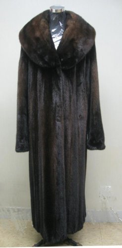 LADIES DEGRADE CHESTNUT BROWN MINK LETOUT LONG COAT - 2927 (SIZE 14)