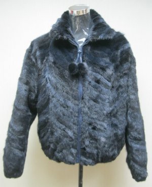 LADIES DYED DARK BLUE SECTION MINK ZIP UP JACKET - 66917 (SZ 14)