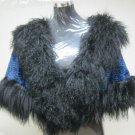 LADIES PRINTED BLUE REX CAPE TRIM WITH BLACK TIBET LAMB - 67018 (SZ F)