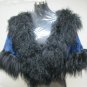 LADIES PRINTED BLUE REX CAPE TRIM WITH BLACK TIBET LAMB - 67018 (SZ F)