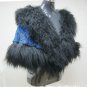 LADIES PRINTED BLUE REX CAPE TRIM WITH BLACK TIBET LAMB - 67018 (SZ F)
