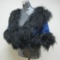 LADIES PRINTED BLUE REX CAPE TRIM WITH BLACK TIBET LAMB - 67018 (SZ F)